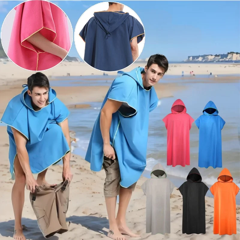 Microfiber Hooded Towel Men Women for Swim Beach Travel Quick Dry Changing Robe Cape Bath Towel Bathrobe Surf Poncho Sauna Play