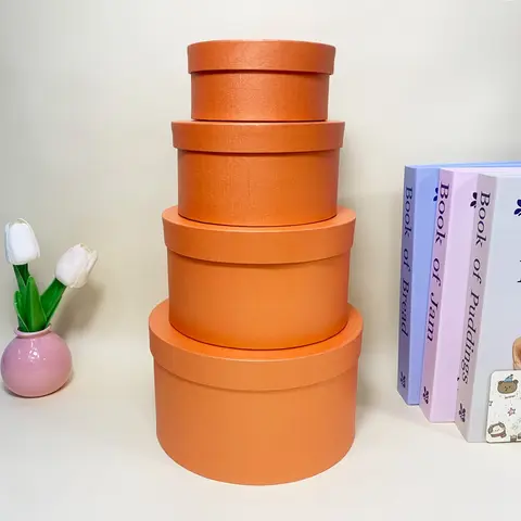 뚜껑이 달린 둥근 선물 상자, 오렌지 선물 상자 4 개 세트, DIY 생일 파티 웨딩 발렌타인 선물 상자