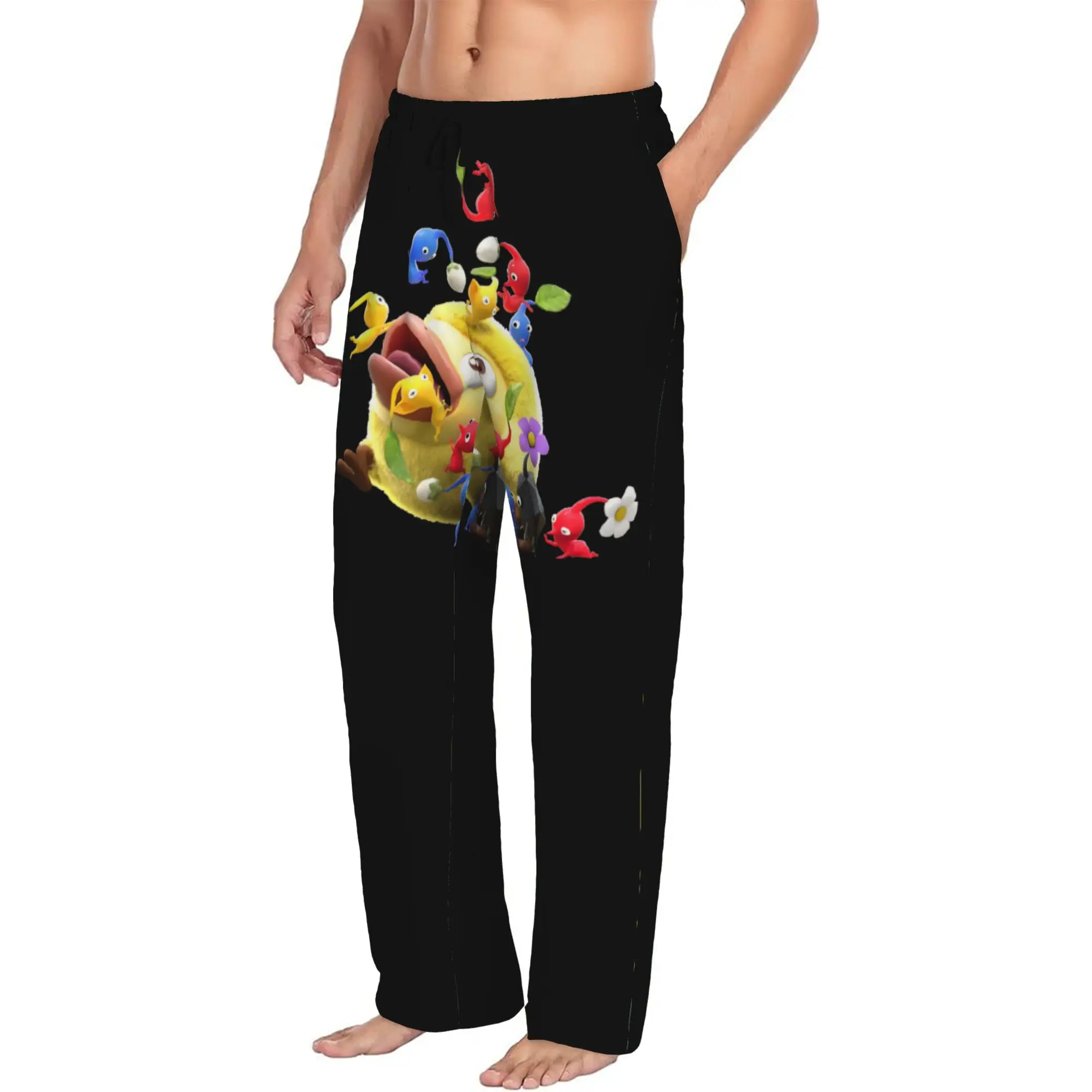 Custom Printed P-Pikmines Pajama Pants Men's Cute Anime Sleep Sleepwear Bottoms with Pockets