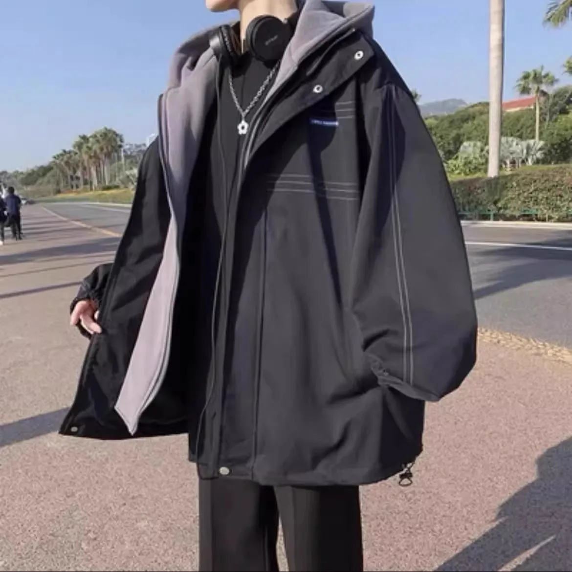 ルーズフィット メンズ Jaet 300 Pou 韓国風 スリーピース風 フード付き 多機能コート カジュアル 秋服 若者向け