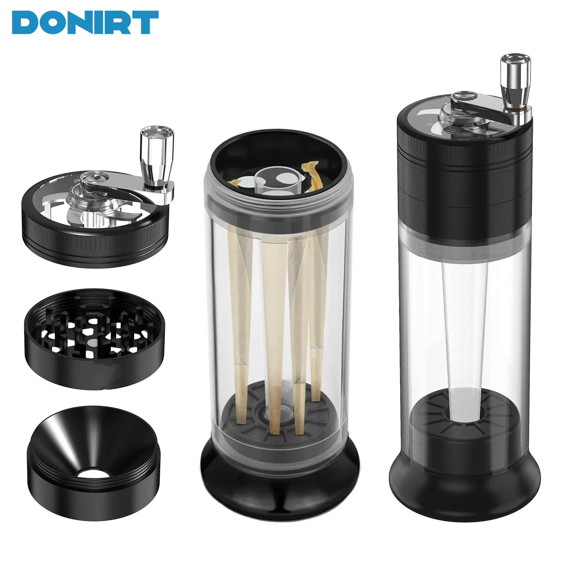 

3-in-1 Herbal Grinder Hand Crank Loader Roller Tobacco Crusher 4-layer Tobacco Grinder Cigarette Rolling Horn Tube Smoke Storage