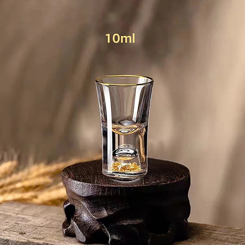 10ML Luxury Crystal Glass Vodka Glass Sake Shochu Glass Bar Liqueur Double Bottom Gold Foil Glass Tea Cup Hard Liquor Men's Gift