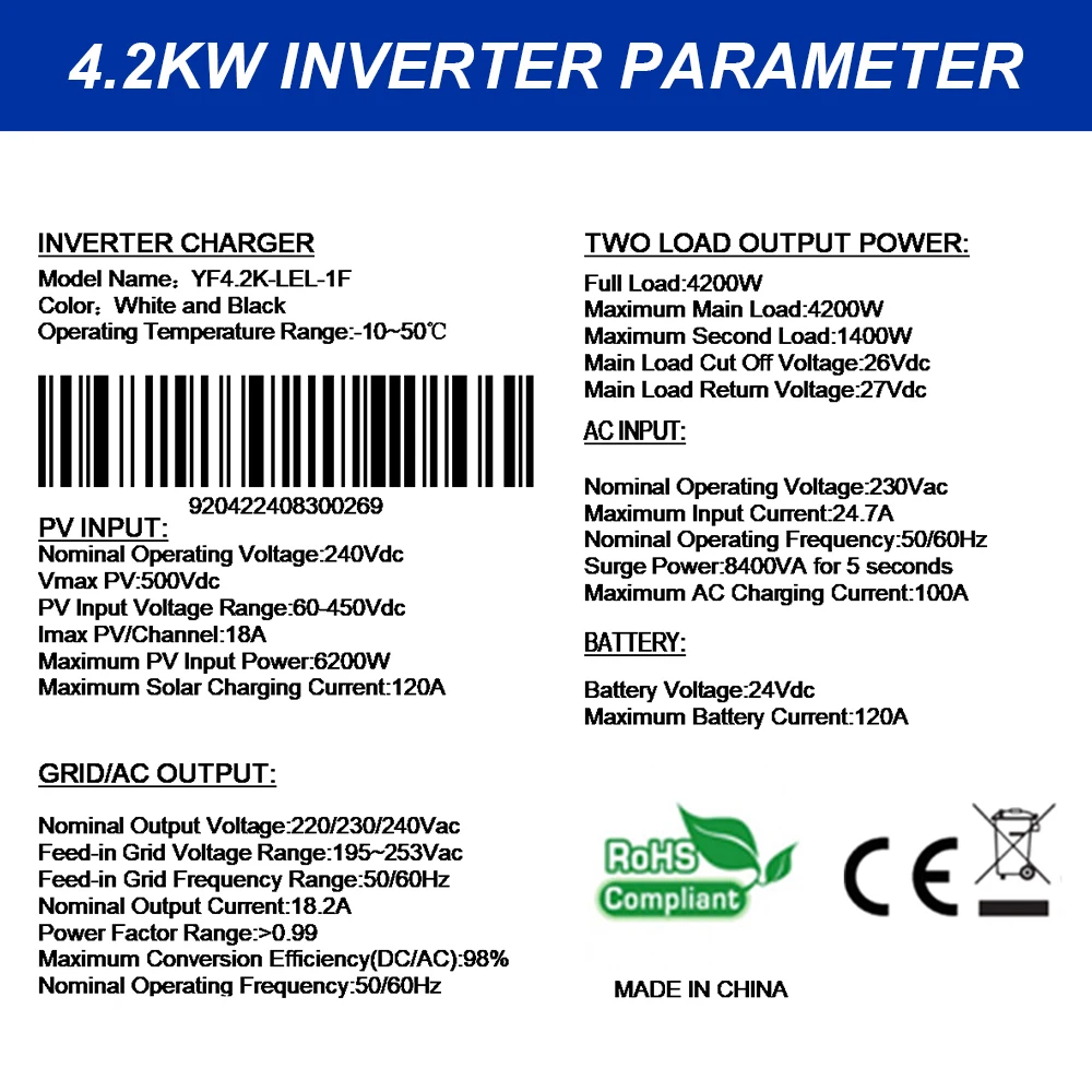 Yingfa 4,2 kW 6,2 kW 10,2 kW inversor onda sinusoidal pura 220V salida Dual 12V 24V 48V batería MPPT fuera de la red inversores solares híbridos