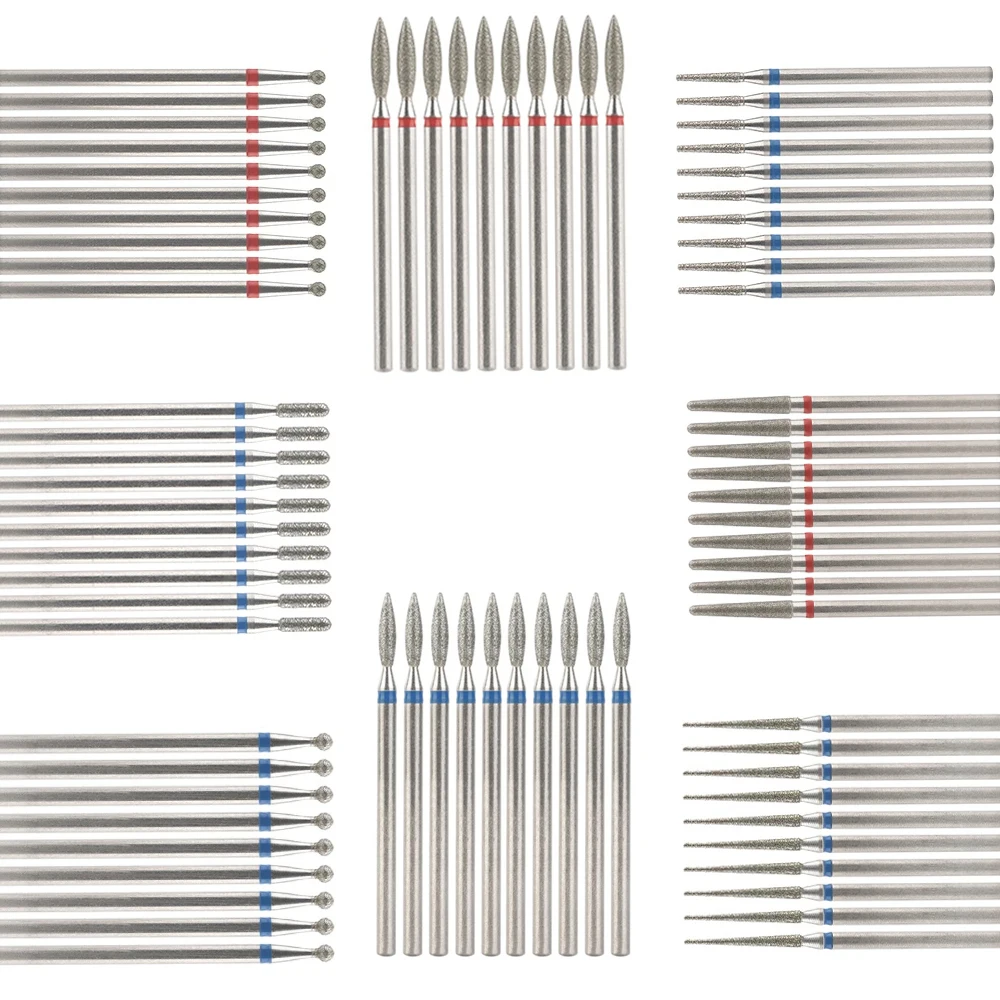 10PCs 다이아몬드 밀링 커터 매니큐어용 전자 네일 드릴 비츠 액세서리 패디큐어 기계 네일 파일 젤 제거제 도구 