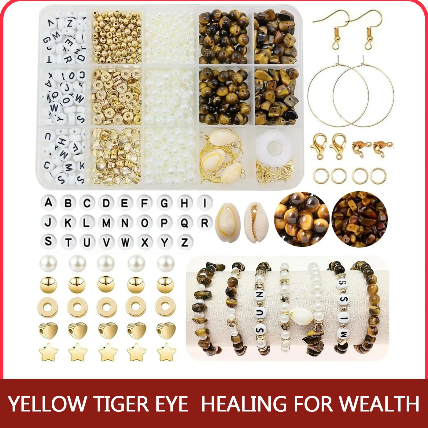 Jewelry Making Supplies Kit Natural Stone Yellow Tiger Eye Beads Irregular DIY Animal Craft Bracelet Necklace Earrings Adults