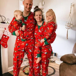 Ensemble de pyjama de Noël imprimé dessin animé pour adultes et enfants, vêtements d'intérieur doux et mignons, tenues assorties, vêtements pour bébés garçons et filles, look de famille, nouveau, 2024