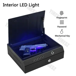 Gun Safe Box Biometric Fingerprint Password Key Unlock Safe Deposit Box Solid Steel Pistol Safe Security Box For Weapon