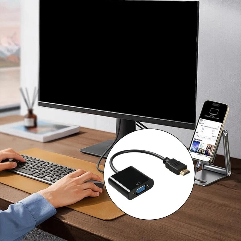 

J0MB Durability HDMIs to VGA Adapter 1080P with Audios for Laptops and Desktops ABS Shell Lower Energy Consumption 255mm