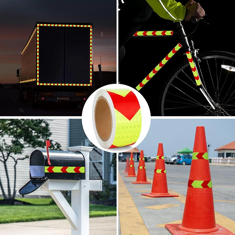 VOOFENG Fluorescerend Geel Rood Pijl Auto Sticker voor Verkeersveiligheid Reflecterende Tape Waarschuwingstape voor Veiligheidsmarkering 5 cm X 10 m RS-6490P