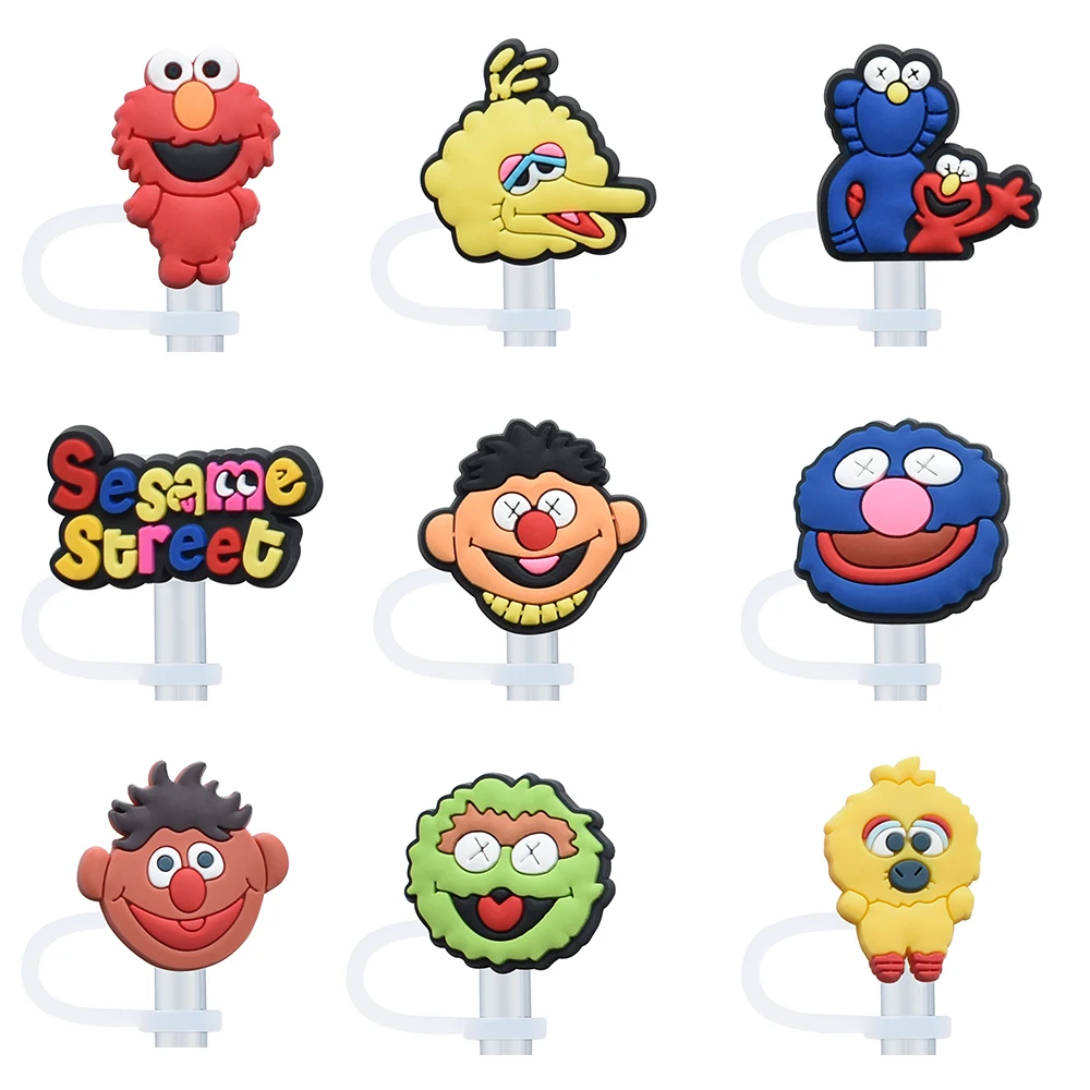 6/9Pcs Sesame Street Straw Topper Straw 8MM Plug Reusable Dust-proof Splash Proof Drinking Dust Cap Stopper Cover Kitchen Drink