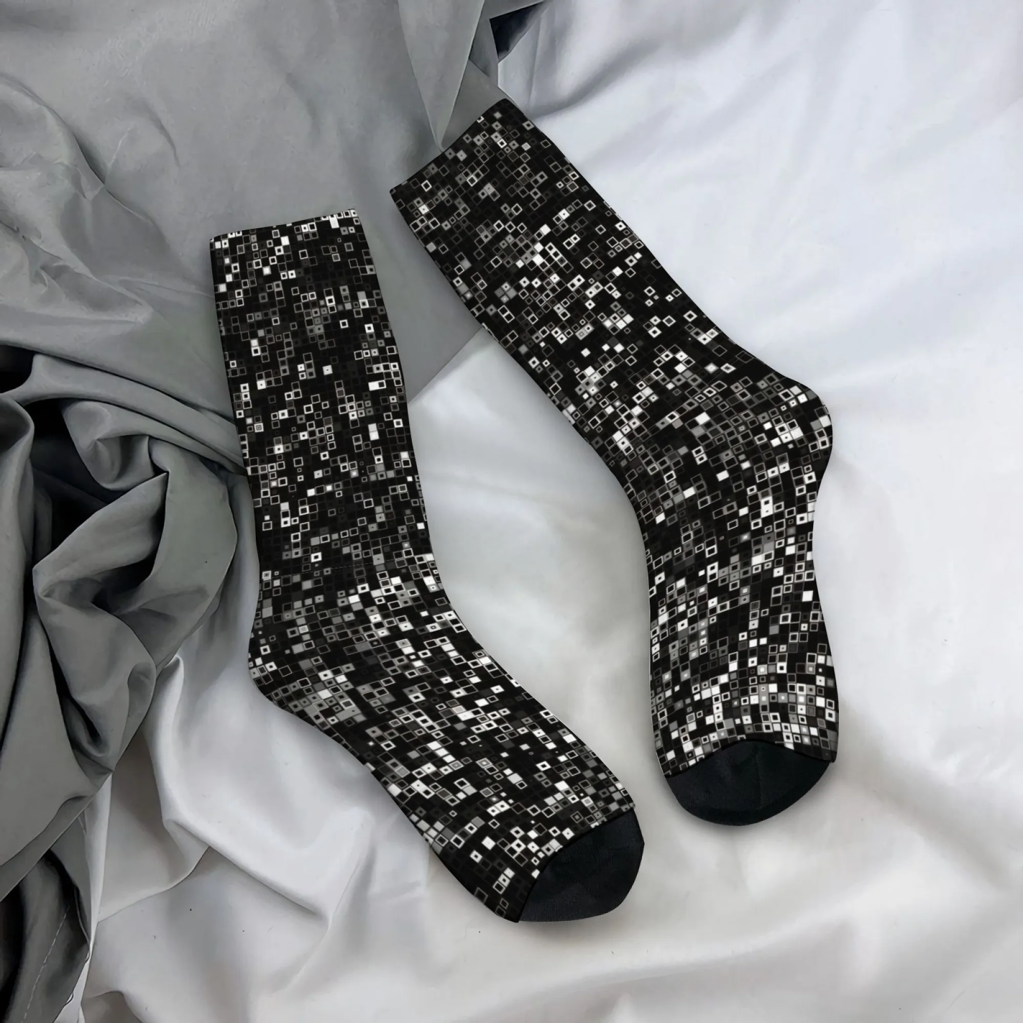 Square Pixel Texture Socks Smooth Reinforced Toe No-pilling Men's Socks Commuting City Walks Music Festivals Street Trendy Socks