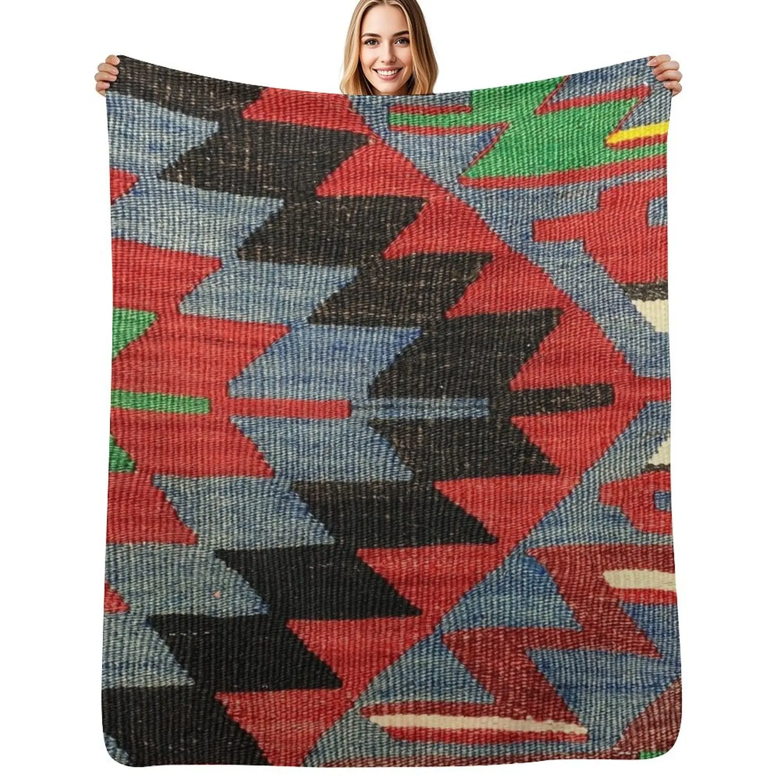 

Decorative Esme Kilim, Navaho Weave, Woven Textile, Persian Carpet Throw Blanket Multi Use Warm Blanket for Living Room Bedroom