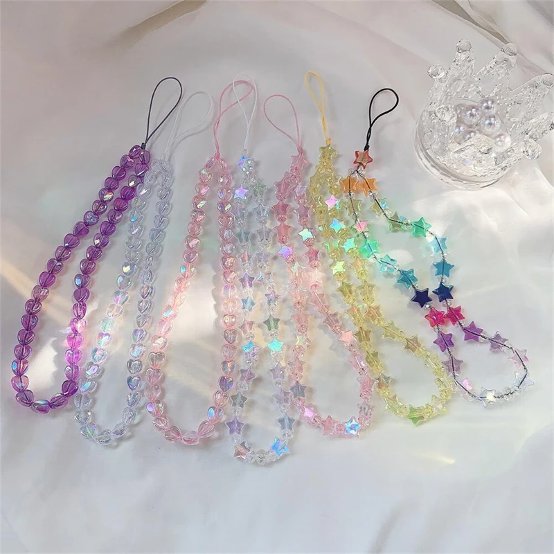 

Cute Star Beaded Phone Chain Acrylic Beaded Korea Phone Pendant Lovely Coloful Anti-Lost Phone DYM Hanging Jewelry Girl Gift