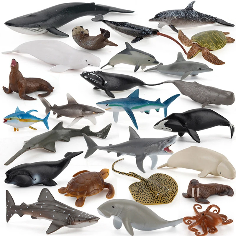 Simulation Marine Life Action Figures Ocean Animal Model Educational Toys Cake Topper,Collection Gift Shark Dolphin Hammerhead