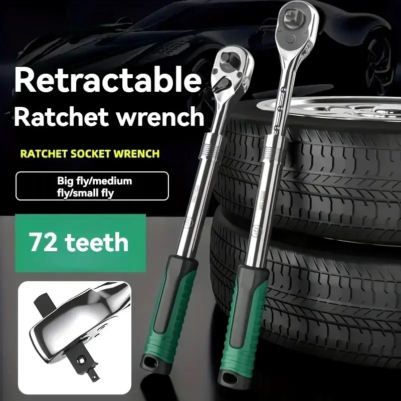 New 1/4 3/8 1/2 Inch Retractable Ratchet Set Drive Rotating Ratchet Reversible Drive 72 Tooth Socket Wrench Mechanical Tool