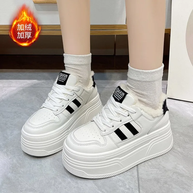 8 سنتيمتر أزياء مريحة زيادة الأحذية الجلدية عارضة الأحذية القطنية الدافئة كعب سميك منصة تنوعا مكتنزة التسلل أحذية رياضية