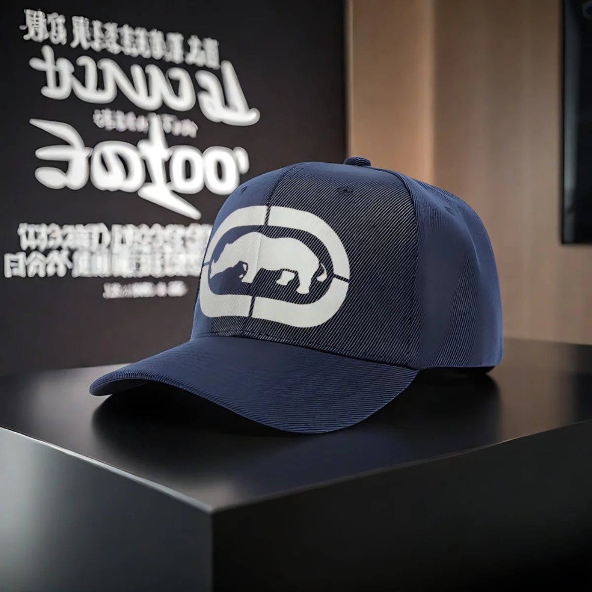 [1шт ECKO UNLTD. Бейсболка] ECKO UNLTD. 1 шт. Винтажная бейсболка — регулируемая шляпа дальнобойщика, полиэстер, черно-белый дизайн,