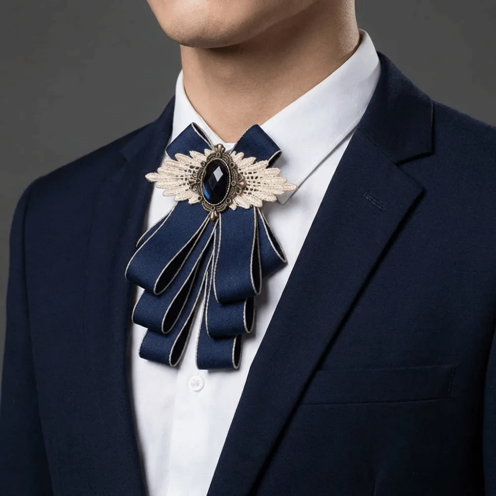 

Solid Color Rhinestone Collar Flower Adjustable British Style Gentleman's Bow Tie Neck Decoration Bowtie Men's Suit Accessory