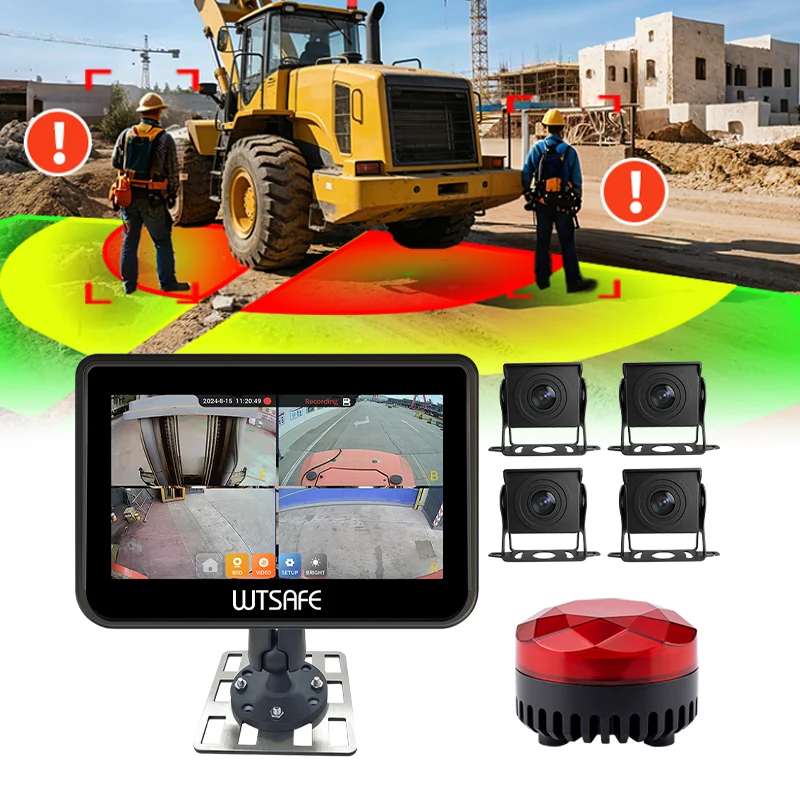 Excavators AI Pedestrian Detection Collision Avoidance System AHD 1080P Backup Camera Blind Spot Voice Alerts (Waterproof)
