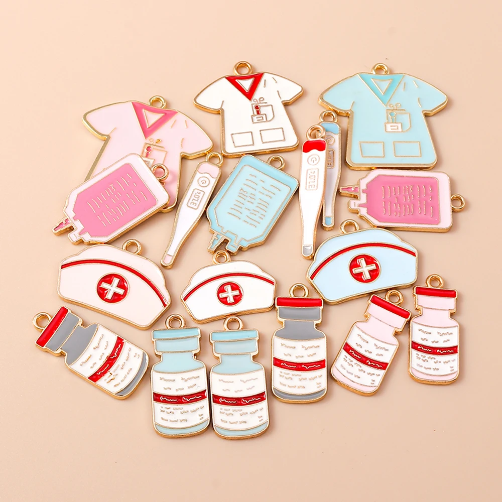 Leslie 10 Stück Emaille Medizinische Stethoskop Spritze Krankenschwester Hut Anhänger für Armband DIY Ärzte Charms Schmuckherstellung – Detail 6