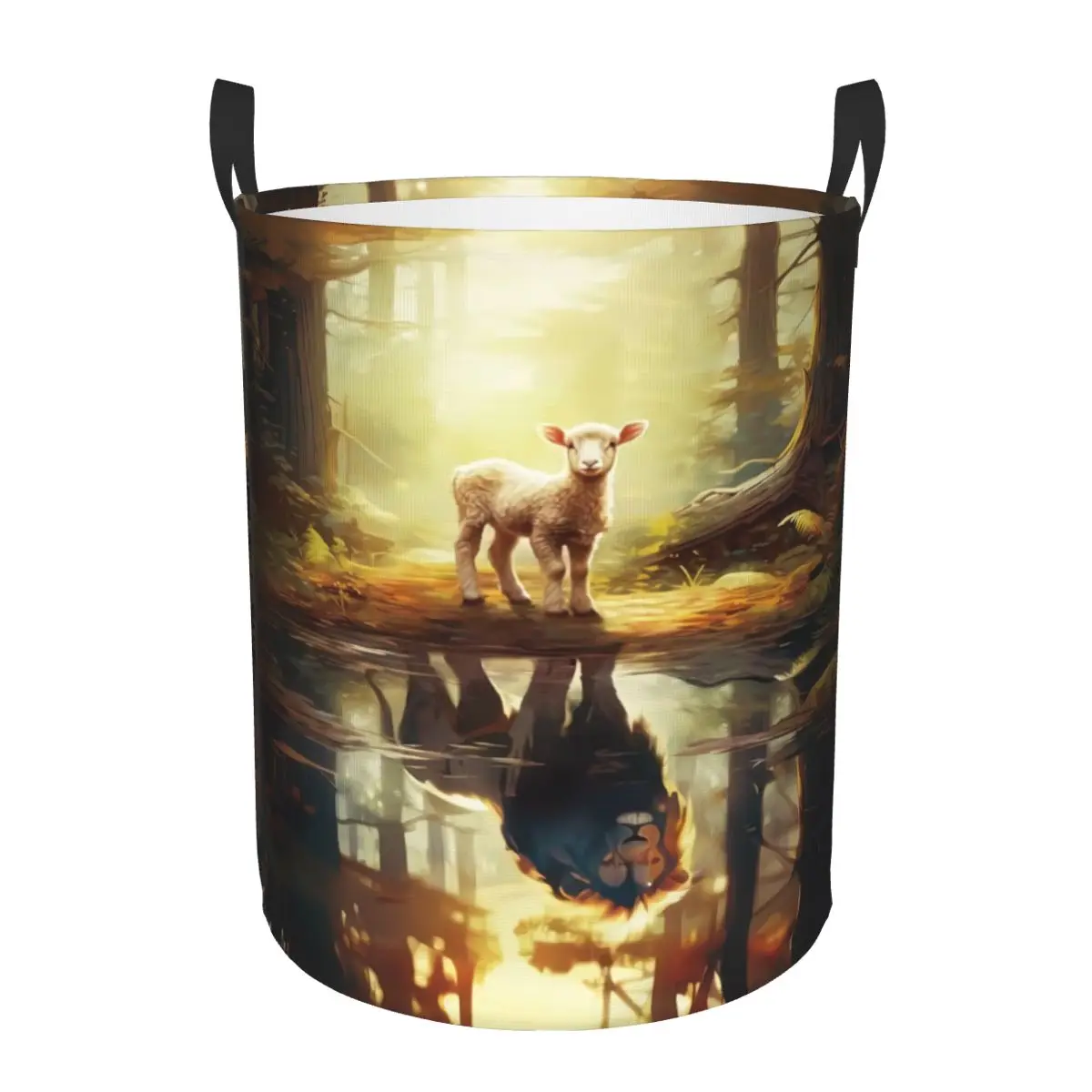 Custom Lamb And Lion Laundry Basket Collapsible Christian Clothes Toy Hamper Storage Bin for Kids Nursery