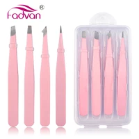 Juego de pinzas, 4 piezas, pinzas profesionales de acero inoxidable, pinzas de precisión para extensión de pestañas, cejas, espinillas faciales