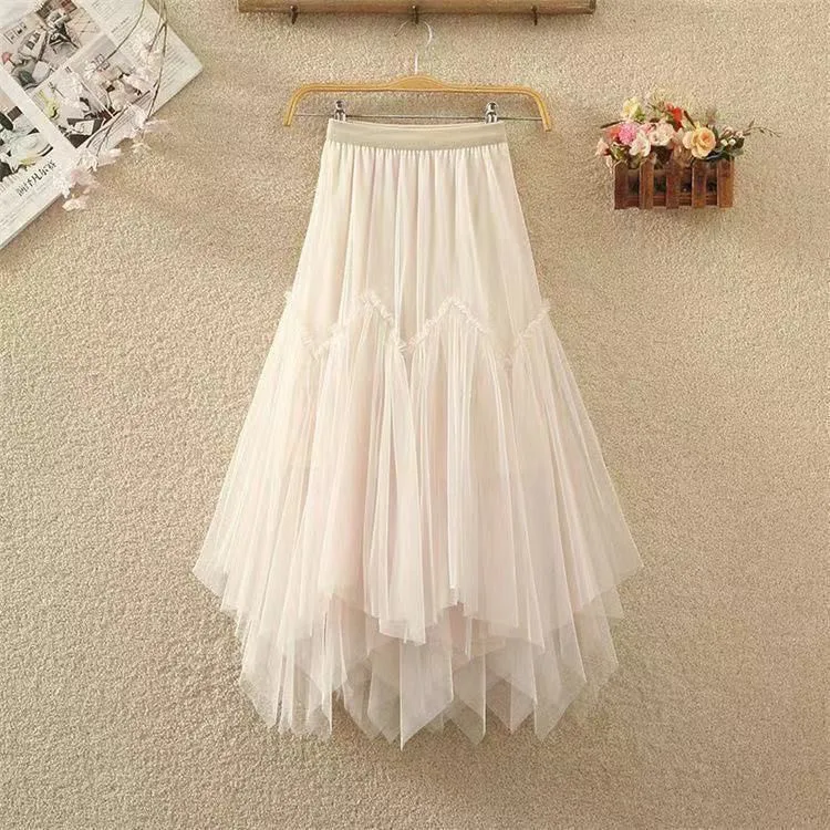 Eleganter Tüll-Midirock, Feenartiger Netzrock, unregelmäßiger, flauschiger Rock, Party-Herbst-Ballkleid, süßer, gestufter Rock mit elastischem Bund, A-Linie – Detail 8