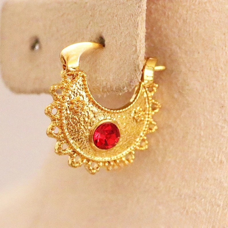 9999 gold Middle East and Africa women's gold earrings, featuring red gemstones, fashionable jewelry earrings