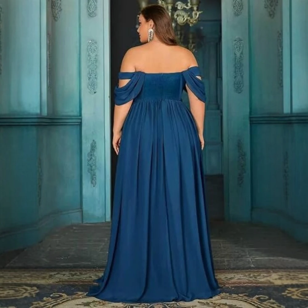 Chiffon High Split Bridesmaid Dress Sexy Fashion Off Shoulder Evening Gowns Plus Size A Line