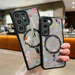 Colorful Floral Magnetic Case For Samsung Galaxy S25 Edge S24 S23 Ultra Plus S24 FE For Magsafe Wireless Charge Hard Phone Cover