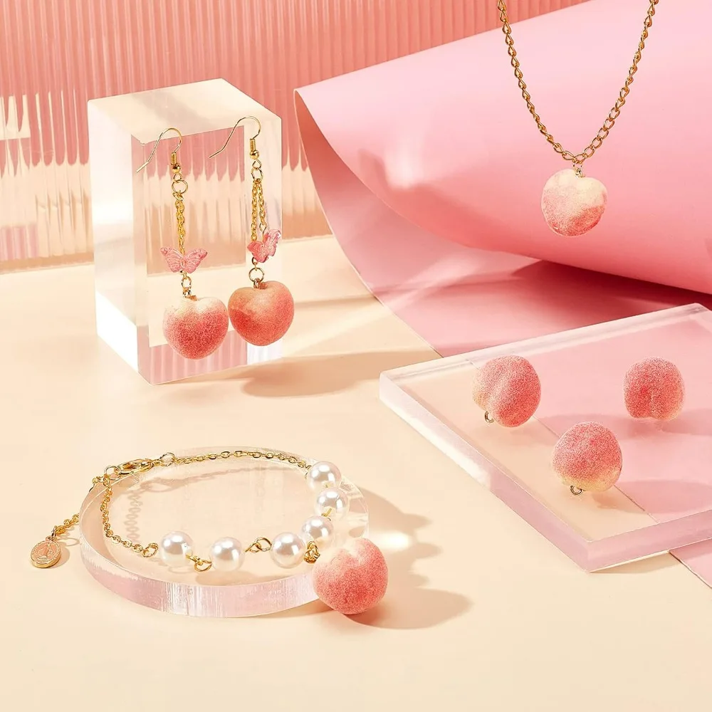 20pcs Peach Charms Pendants Fruit Simulation Pendants Pink Peach Charms with Connector Ring for Summer Style Bracelet Earrings