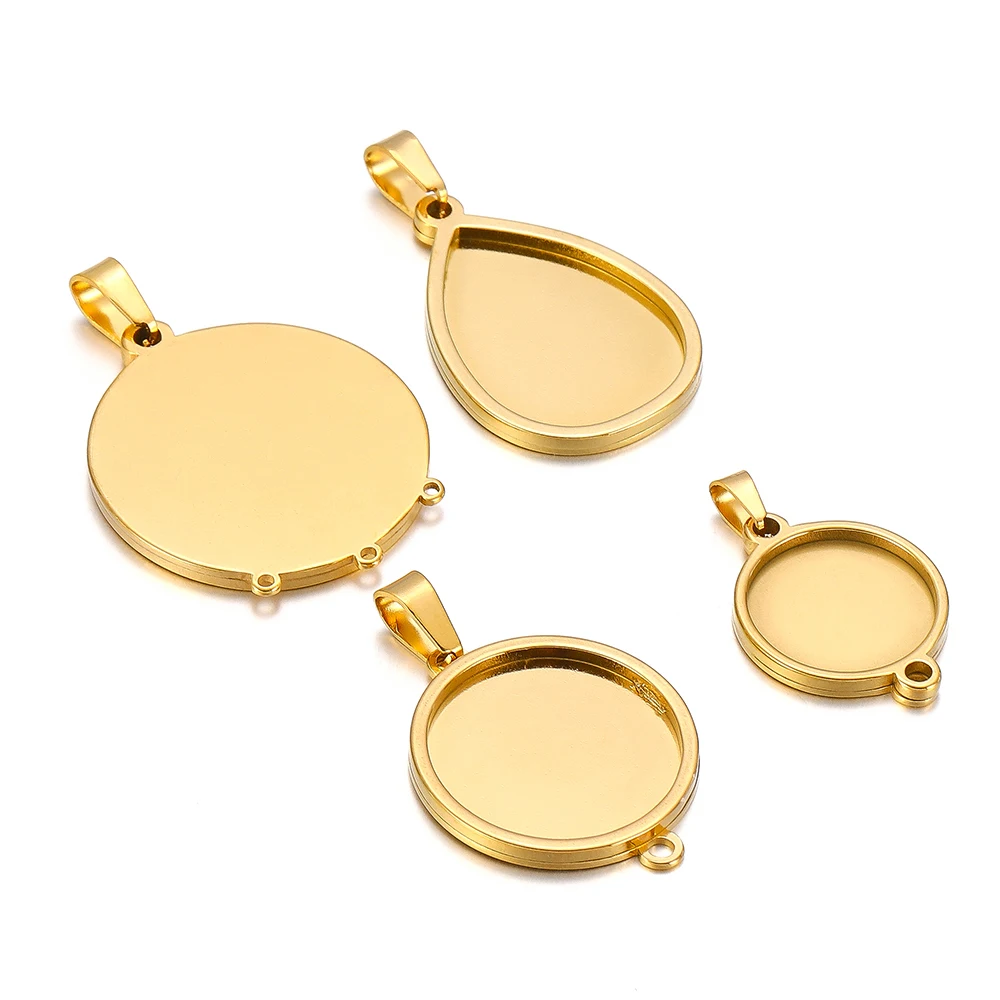 5 sztuk stal nierdzewna 18*25mm kropla Cabochon Cameo ustawienie podstawy Charms okrągłe 15mm złącza wisiorek naszyjnik półprodukty do biżuterii