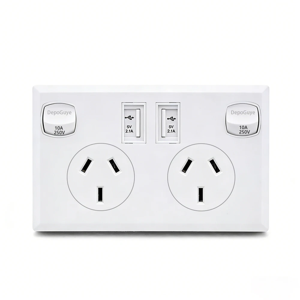 Australischer Standard-USB-Wand-Doppelsteckdose mit 2-Gang-Schalter, Au-Stecker-Adapter, Handy-Ladeleistung, 10 A-Buchse, 118 mm x 72 mm