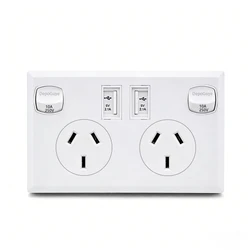 Australian Standard Usb Wall Dual Socket with 2gang Switch, Au Plug Adapter Mobile Phone Charging Power 10A Socket 118mm*72mm