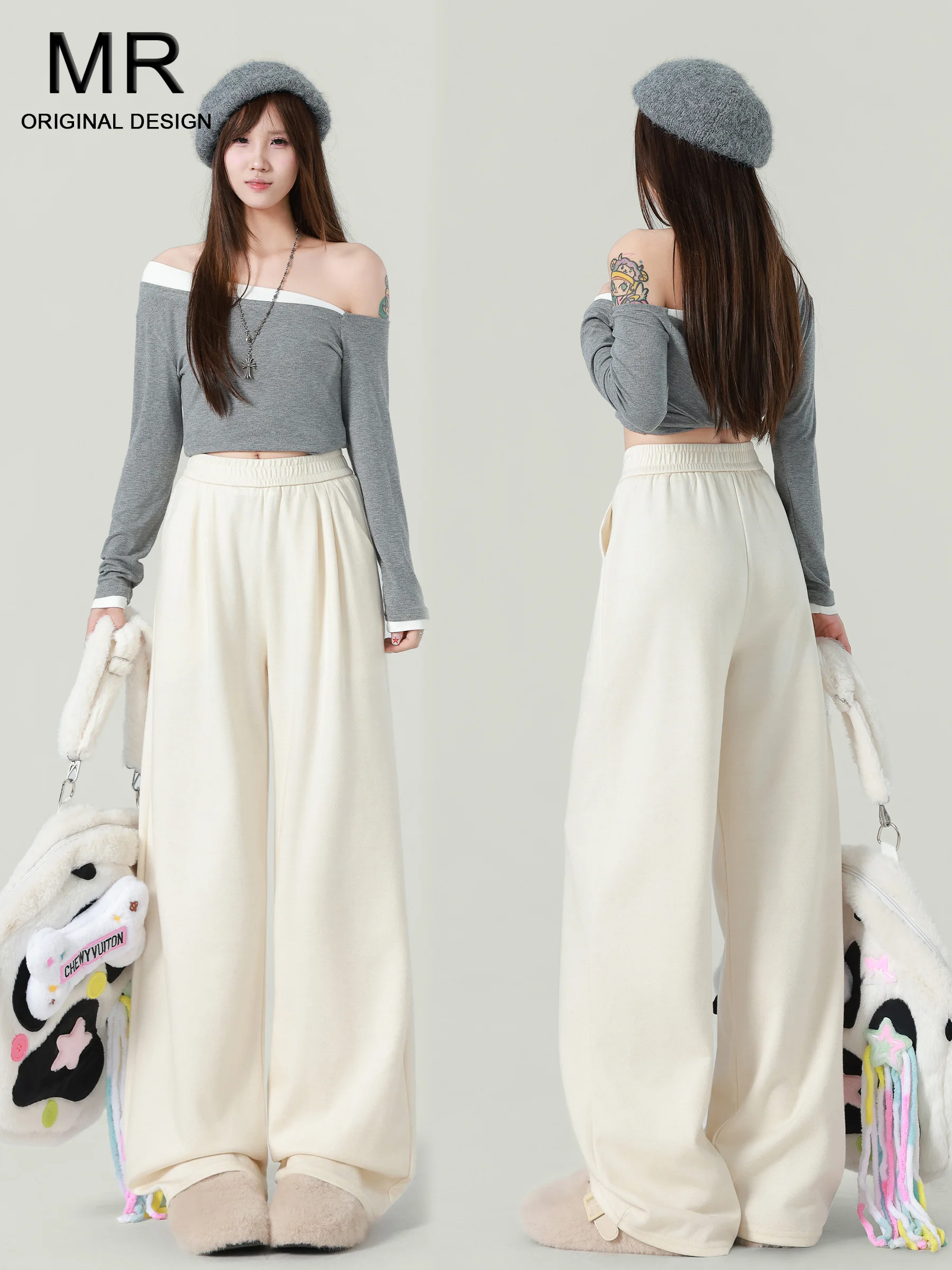 

Женские повседневные брюки с высокой талией, широкими штанинами, свободного кроя, стройнящие, струящиеся, в пол, прямые, бежевые, повседневные брюки-палаццо
