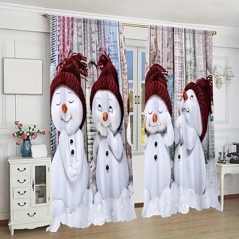 

2 шт.-Рождественские шторы с принтом «Маленький снеговик», оконные украшения, украшения для дома, украшения для комнаты