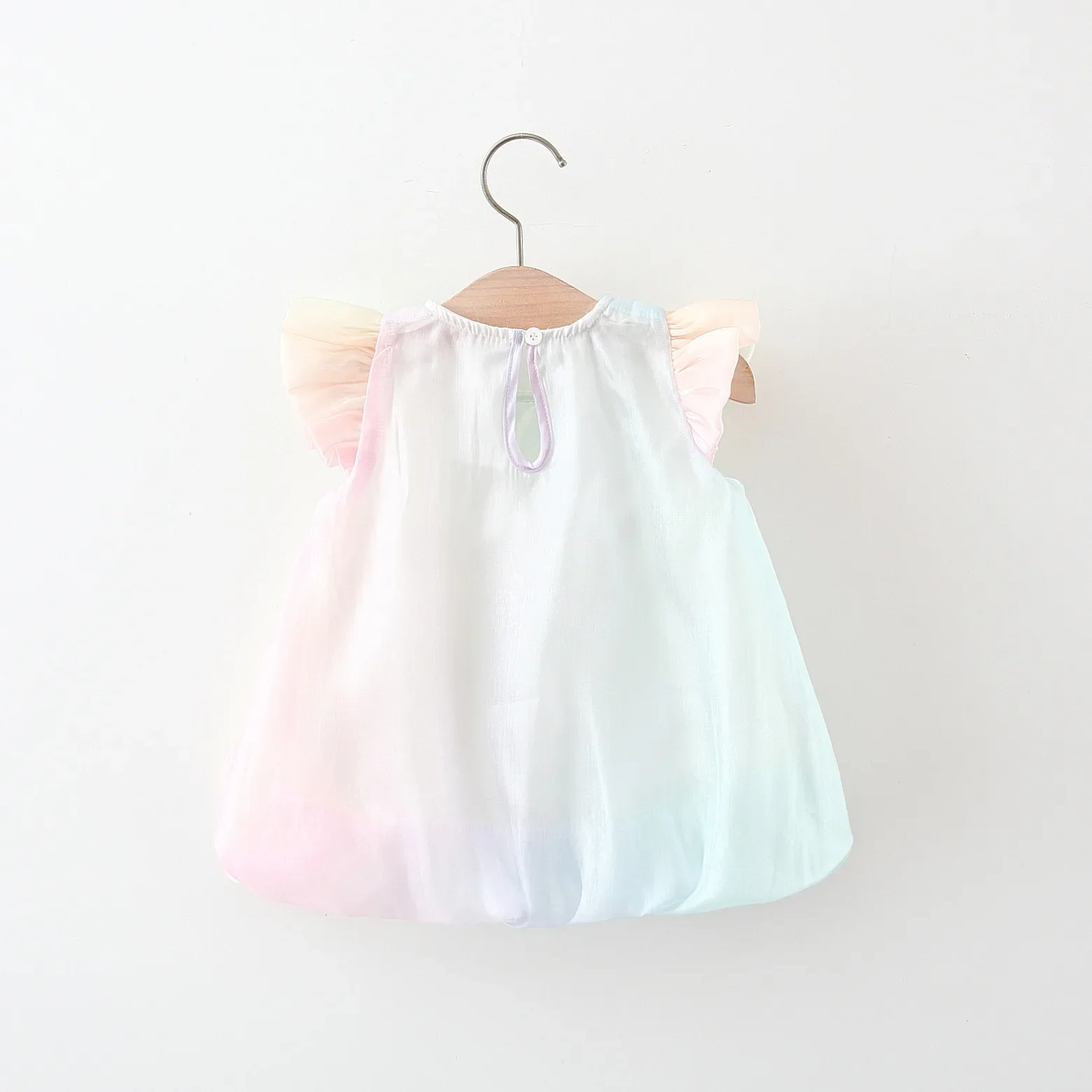 Summer New Girls Color Gradient Love Decoration Round Neck Small Flying Sleeves Sweet Dream Princess Dress Birthday Party Team