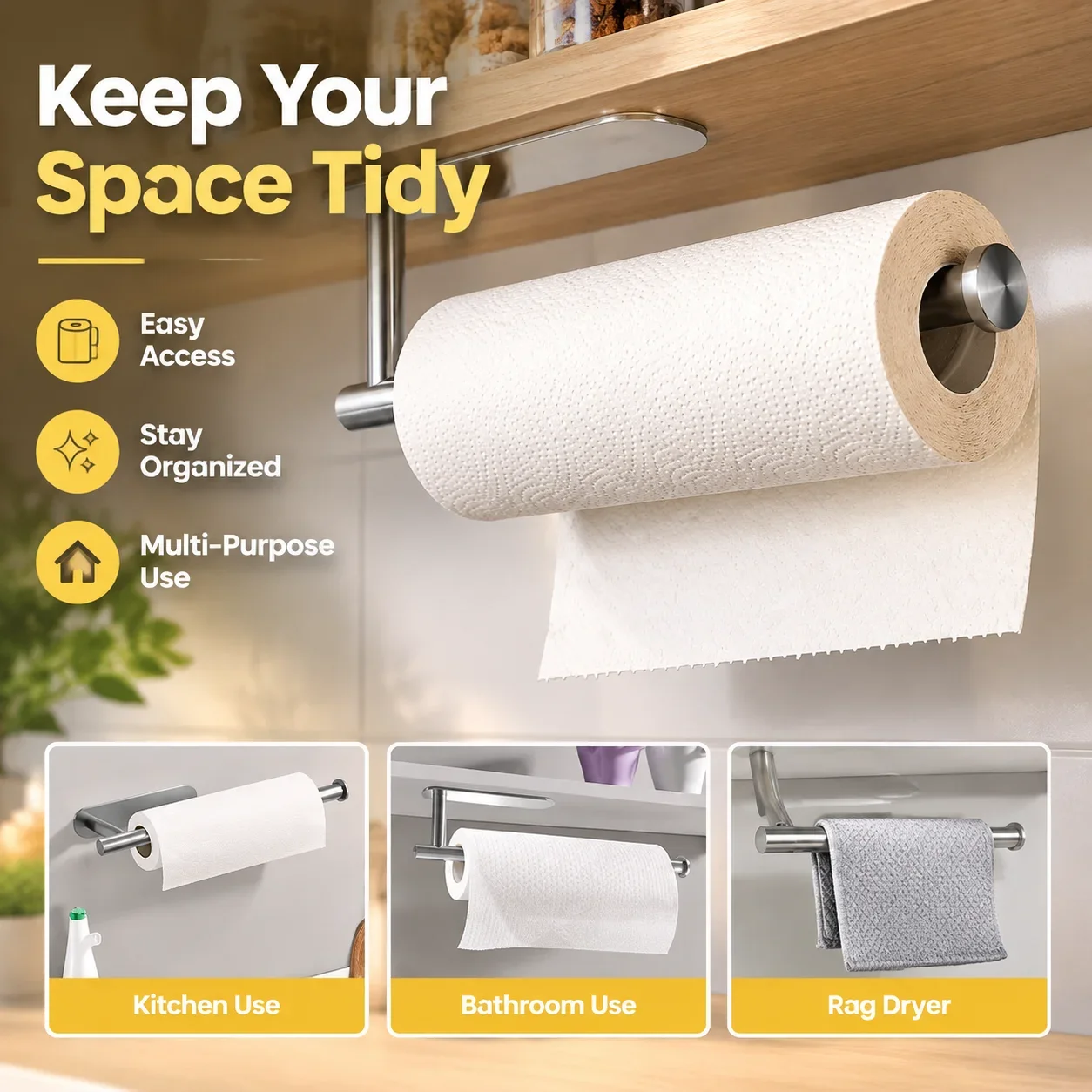 Multi-Size Kitchen Bath Storage Rack Paper Towel Holder Napkin Organizer Rag Dryer Gold Silver Black Home Decor
