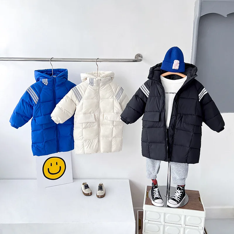 Boys Down Coat Jacket Cotton Outerwear 2023 Stripe Thicken Velvet Winter Warm Snowsuits Children\'s Clothing