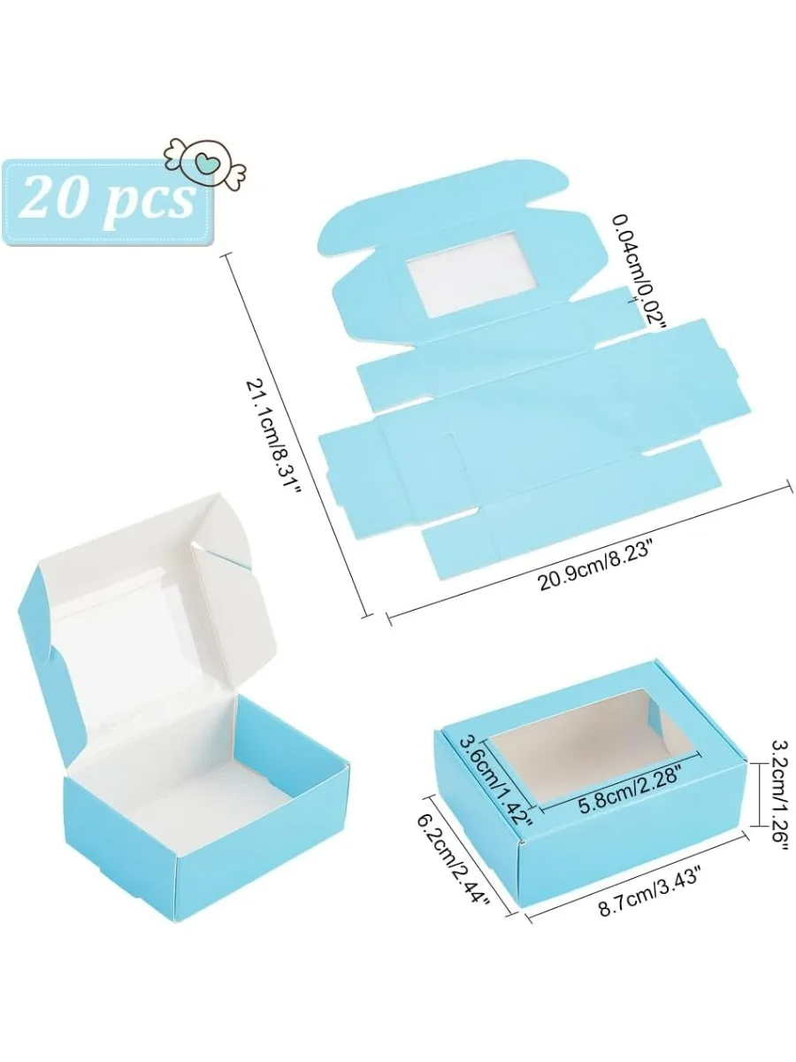 20pcs Blue Cookie Box with Window 3.4x2.4x1.2 Inch Treat Kraft Paper Treat  Pastry  Donut  Individual