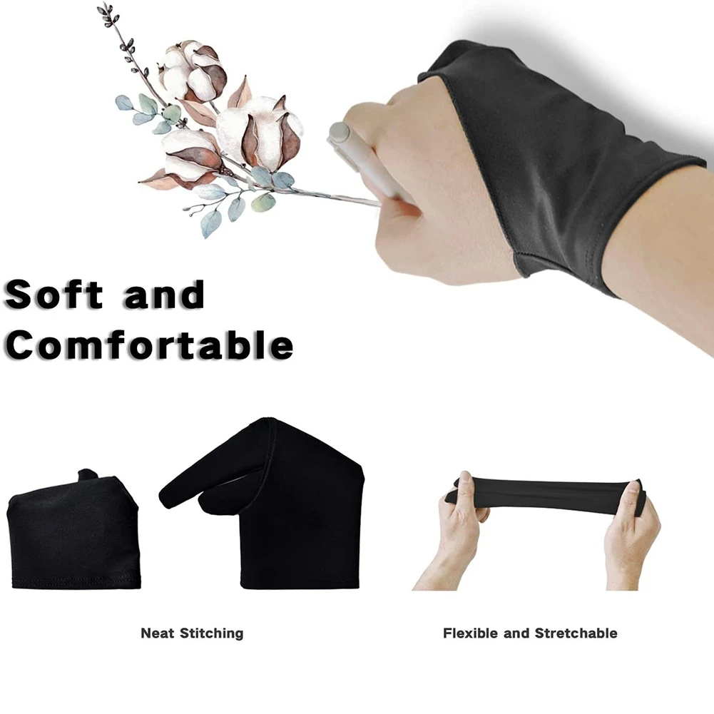Two Finger Artist Glove 6PCS, Anti Smudge Drawing Glove for Graphic Tablet Painting Sketching Good (Medium)