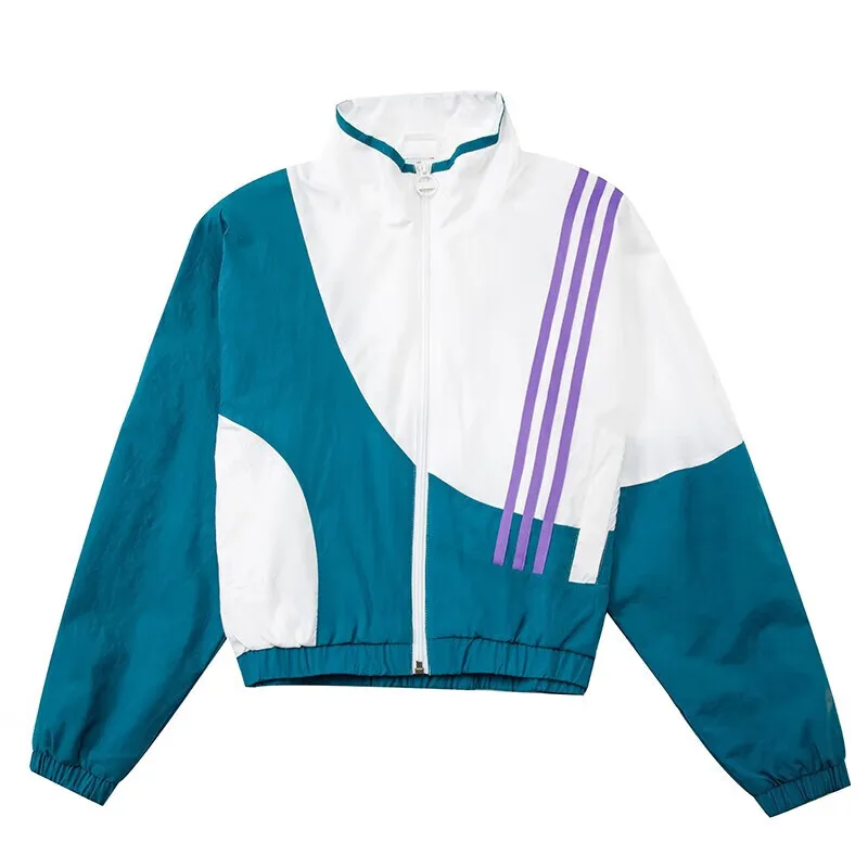 

Женская спортивная куртка Adidas Color - Block 3, дизайн в полоску для спортивных стилей