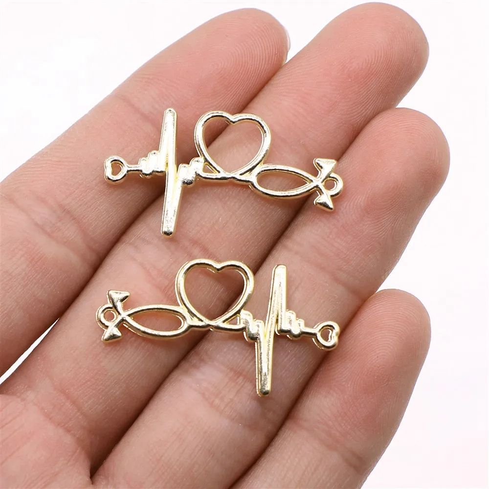 WYSIWYG 10pcs 19x34mm 3 Colors Ecg Love Connector Charms Pendant For DIY Jewelry Making Handmade Jewelry Craft Findings