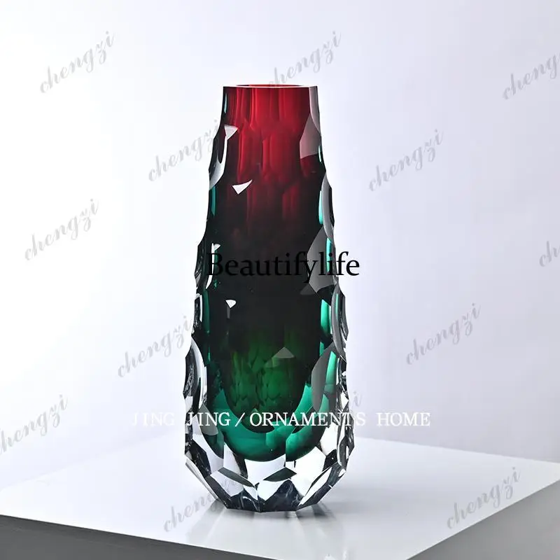 Gradual change of color crystal rhombus flower utensil dining table decoration noble luxury vase ornament