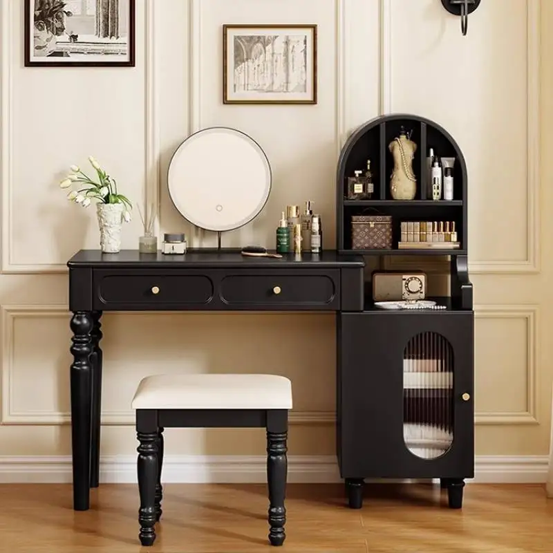 Italian Sturdy Makeup Vanity Desk Durable Nordic White Black Makeup Vanity Desk Drawer Vintage Kaptafel Furniture For Bedrooms