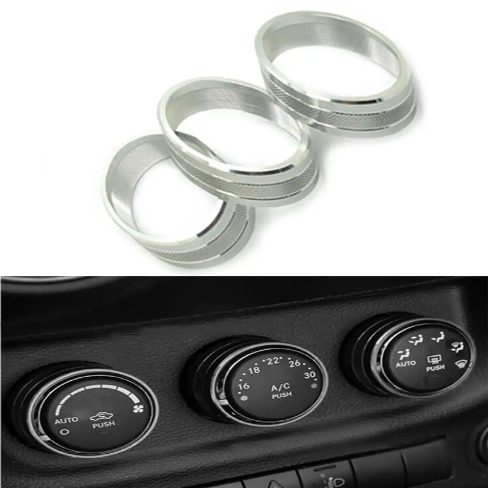 

Silver Car Audio Air Conditoning Button Cover Decoration Twist Switch Ring Trim For Jeep Wrangler JK JKU Compass Patriot