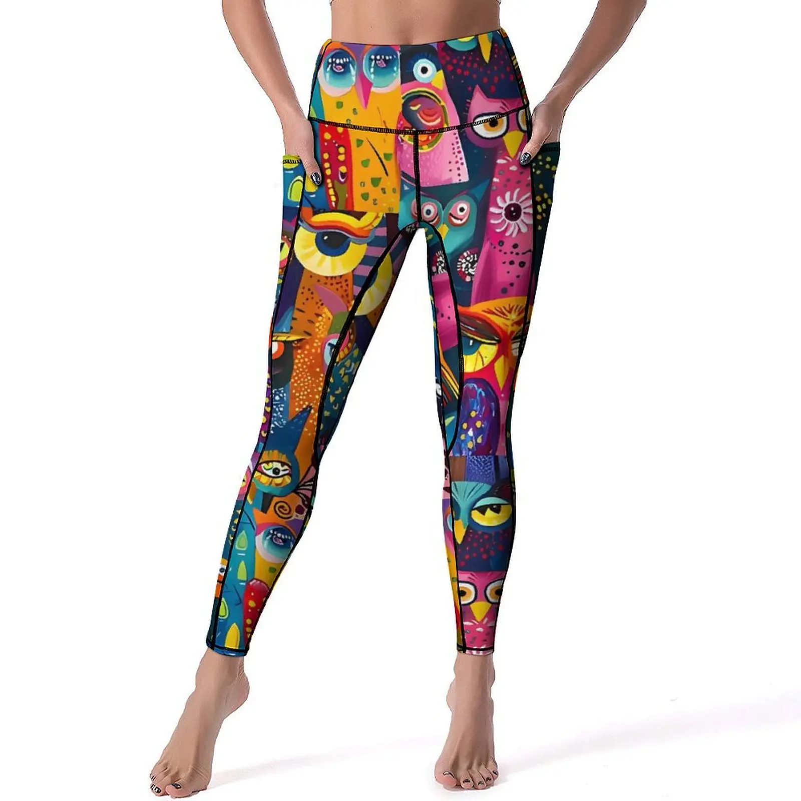 Abstract Colorful  Bold Owl Leggings Sexy Animal Fitness Yoga Pants Push Up Stretchy Sport Legging Elegant Graphic Leggins