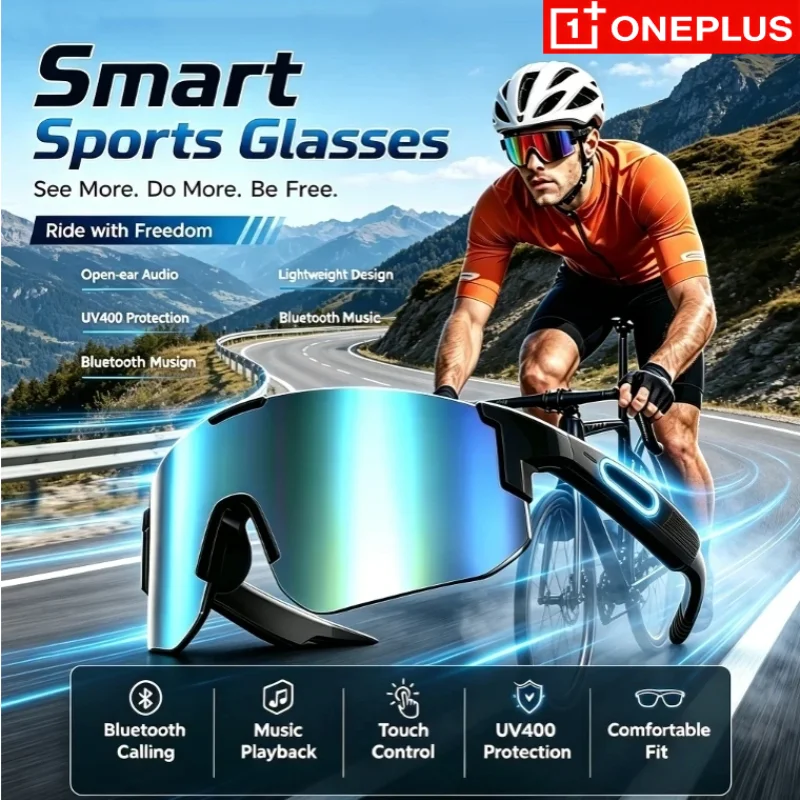 OnePlus D17 Wear Smart Cycling Glasses Bluetooth 5.3 Open Ear Stereo Sound Call Answer Music Control UV Protection Sunglasses