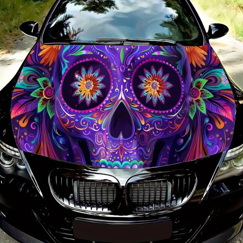 

Eerie Purple Skull Personalization Car Hood Decal Sticker Wrap Vinyl Film Car Hood Protective Film Gift Self-adhesive Waterproof
