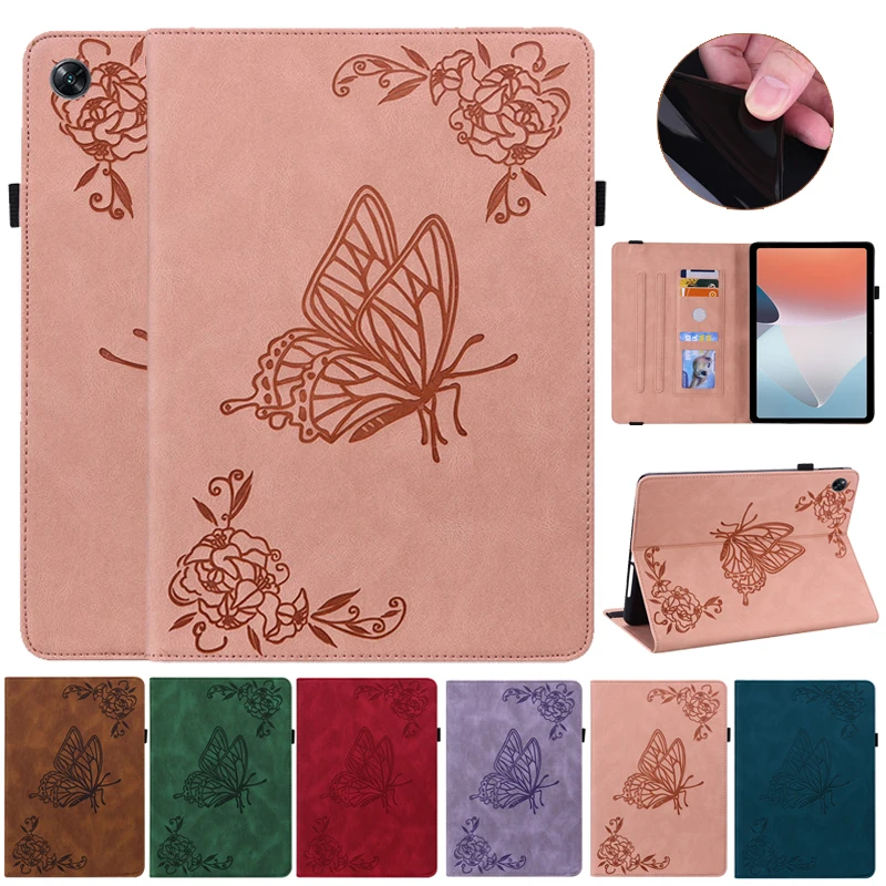 

For Oppo Pad Air Case 10.36 inch Cute Flower Butterfly Embossed Flip Stand Soft Silicone Back Cover for Oppo Pad Air Tablet Case